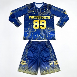 Tenue de football personnalisée à manches longues, motif géométrique, bleu et jaune, pour équipe sportive - Product Image 1