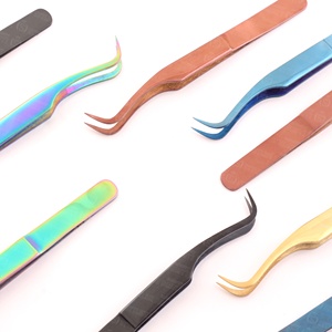 Pinzas de pestañas duraderas con revestimiento Antiestático de acero inoxidable hechas a mano profesionales que evitan que las pestañas se peguen - Product Image 2