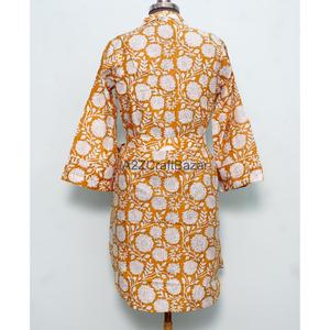 100% Pure Cotton Floral Print Straight Boho Sexy Long <b>Bell</b> Sleeves Hand Block Printed V-Neck Midi Dress Casual Summer Autumn - Product Image 6