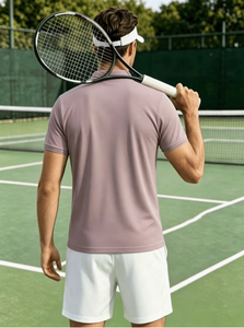 Conjunto Deportivo de Verano para Hombre, Camiseta sin Mangas con Cuello en V, Transpirable y Absorbente de Humedad, Color Lavanda, Pantalones Cortos Blancos con Cintura Elástica - Product Image 2