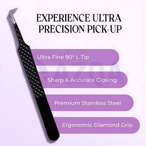 Pinzas de Extensión de Pestañas de Acero Inoxidable Ultra Finas con Punta en L de 90 Grados para Aplicación Precisa de Pestañas y Trabajo de Volumen - Product Image 6