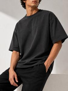 Oversized Men's Solid Color Cotton <b>T</b>-<b>Shirt</b> Short Sleeve O-Neck Casual Knitted Design Long Eco-Friendly Breathable Canvas - Product Image 6
