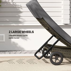 Moderna Sedia a Sdraio in Alluminio e Vimini PE Grigio per Esterni con Schienale Regolabile e 2 Ruote - Product Image 4
