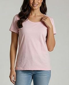 T-shirt en coton respirant pour femme, manches courtes, coupe ample, jersey uni, confortable, style athlétique - Product Image 2