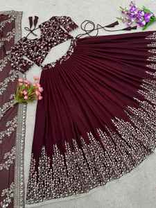 FANCY GEORGETTE EMBROIDERY SEQUENCE WORK LEHENGA CHOLI WITH DUPATTA GREEN <b>MAROON</b> 68103 - Product Image 4