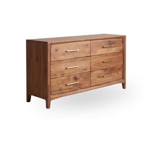 Commode moderne en bois massif faite à la main à 6 tiroirs, meuble de rangement autoportant finition naturelle, coiffeuse pour chambre et salon - Product Image 3