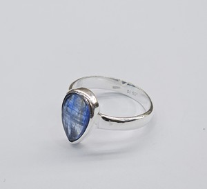 925 Sterling <b>Silver</b> <b>Ring</b> Natural Blue Kyanite Cabochon Solitaire Plain Band Teardrop <b>Ring</b> For Women <b>Men</b> Jewelry Collection - Product Image 2