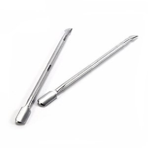 Pousse-cuticules double face en acier inoxydable et râpe à pieds à long manche pour l'élimination des peaux mortes, emballage personnalisé, professionnel pour les ongles - Product Image 3