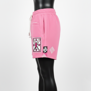 กางเกงบาสเก็ตบอลผู้หญิงผ้าฝ้ายโพลีฟลีซคุณภาพสูง สีชมพู เนื้อผ้านุ่มสบาย ปักโลโก้แบบแพทช์ กางเกงขาสั้นผู้หญิงสั่งทำได้ - Product Image 3