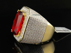 Bague Cocktail Homme en Argent 95% et Or 18K Rempli, Moissanite Taille Émeraude, Sertissage Pavé, Style Géométrique de Luxe - Product Image 3