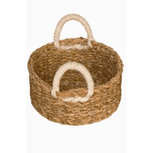Panier rond fait main avec poignée, en jonc de mer et jute tressé, pliable, pour rangement et organisation écologiques à la maison - Product Image 5