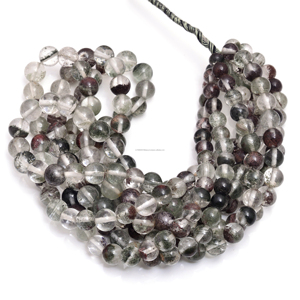 High Quality Natural Lodolite Quartz Smooth Round Shape 16 Inches 6x8.5 mm Handmade Gemstone Strand for <b>Bracelet</b> Jewelry Making - Product Image 2