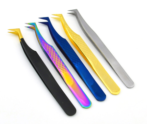 Pince à épiler professionnelle en acier inoxydable pour extensions de cils, à 45/75/90 degrés, en forme de L, avec pointe incurvée en éventail, Pakistan - Product Image 2