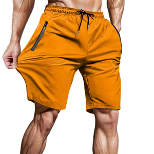 Men's Solid Blue Quick Dry Drawstring <b>Shorts</b> With <b>Zipper</b> Pockets Casual Fitness Running Wear - Product Image 3