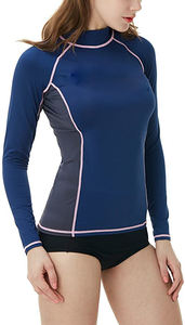 Camiseta de natación de manga larga para mujer, diseño personalizado OEM, color negro y rosa, con protección UV, de spandex y poliéster, para deporte. - Product Image 3