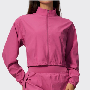 Ensemble coupe-vent bleu marine zippé pour femme, décontracté, coupe ample, couleur unie, col montant, manches longues, tenue de printemps - Product Image 2