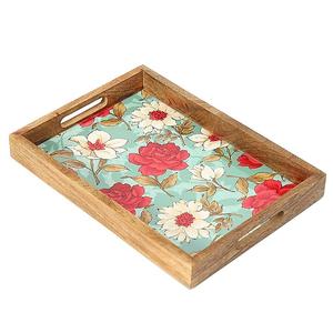 Bandeja de Madera Decorativa Rectangular con Estampado Floral de Rosas Teal, Hecha a Mano, para Venta al por Mayor y Pedidos a Granel - Product Image 4