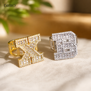 Custom Letter <b>Cocktail</b> <b>Rings</b> <b>Gold</b> Plated Moissanite Pave Setting Baguette Shape Unisex Luxury Wedding Anniversary Gift Party - Product Image 4