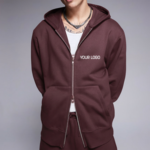 Sweat-shirt à capuche zippé pour homme, couleur unie, en coton French Terry, décontracté, pour l'automne, coupe oversize, respirant, avec logo tricoté sur le devant - Product Image 3