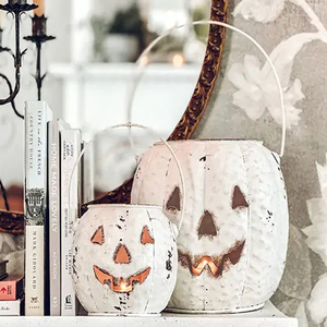 Smiling Jack O <b>Lantern</b> Bucket Set of 2 Halloween Decoration Pumpkin <b>Lanterns</b> - Product Image 3