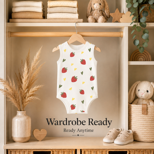 Débardeur bébé unisexe 100% coton imprimé fraises |   Ensemble de tenue d'été légère sans manches à fermeture à pression pour bébé, à porter au quotidien - Product Image 4