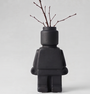 Vase noir minimaliste contemporain, texture sculpturale, objet décoratif, commande en gros - Product Image 1