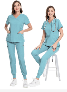 Women <b>Scrub</b> <b>Tops</b> V-Neck Short Sleeve With Pockets Cotton Polyester Woven Hospital Uniforms For Medical Use - Product Image 4