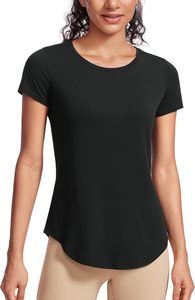 Haut de sport pour femme à manches courtes 100 % coton, confortable, coupe ample, respirant, en jersey uni, style sportif - Product Image 4