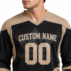 Maillot de hockey sur glace personnalisé pour homme, noir et marron, col en V, manches longues, polyester sublimé anti-humidité, uniforme d'équipe adulte - Product Image 5