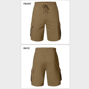 Shorts cargo décontractés pour hommes, à carreaux, taille élastique, style bermuda, avec poches, en tissu de laine, polyester/coton, séchage rapide - Product Image 5