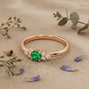 Green Round Gemstone Engagement <b>Ring</b> for Women Rose Gold Moissanite Cluster Wedding Promise <b>Ring</b> - Product Image 2