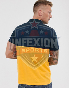 Polo pour homme à blocs de couleur, manches courtes, en coton Oxford, décontracté, respirant, design uni, coupe classique, jaune, bleu marine - Product Image 3