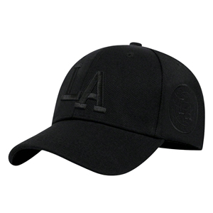 Black 6-Panel Baseball <b>Cap</b> With Embroidered LA Logo Front Panel Unisex Adjustable Fit Twill Fabric Casual Style - Product Image 1