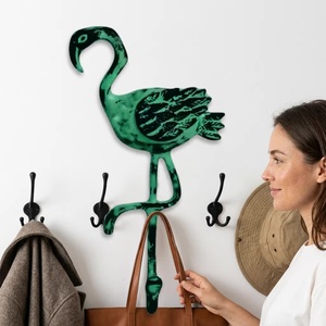 Safari Vert Distressed Fonte Flamingo Oiseau Mur Objet Décoratif Manteau Chapeau Crochets Porte-clés Cintre Crochets Fabriqués À La Main Rails - Product Image 4