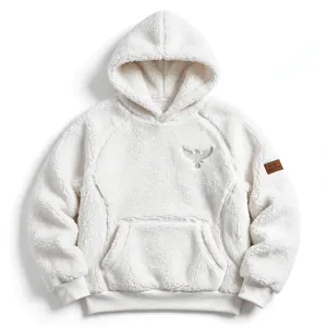 Custom Polar <b>Fleece</b> Sherpa Teddy Hoodie White Raglan Sleeve Boxy Oversized Heavyweight Winter <b>Thermal</b> Hoodie - Product Image 1