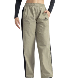 <b>Women's</b> Oxford Pants Straight Fit Full Length Casual Solid Color Side <b>Stripe</b> Elastic Waist Mid Rise - Product Image 1