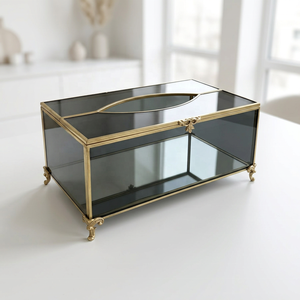 Manufacturers Luxury Brass Framed Black <b>Glass</b> Tissue Box for Home and Wedding Decoration - Product Image 1