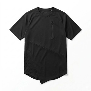 T-shirt technique sportif personnalisé pour homme FIFOSPORTS, noir mat, polyester/coton, séchage rapide, respirant, style streetwear asymétrique - Product Image 1