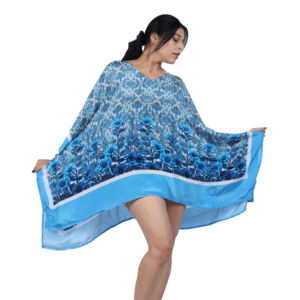 Vestido Kaftán Mini de Playa Bohemio, Ecológico, con Estampado Digital en Satén Viscosa, Cuello en V, Transpirable y Asimétrico, de Fabricante - Product Image 3