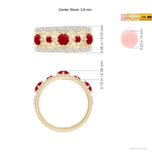 Bague de fiançailles classique en or massif 14 carats, style Art Déco, avec rubis et diamants gradués, inspirée de l'Art Déco, OEM - Product Image 3