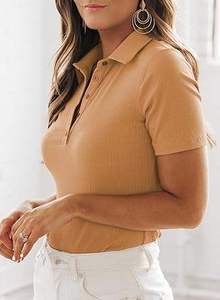 Polo de Alta Calidad Personalizado para Mujer, Corte Ajustado, 100% Algodón, Cuello en V, Buen Precio, con Decoración de Logotipo Impreso en Capas - Product Image 4