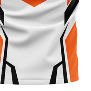 Maillot de basketball géométrique blanc et orange pour homme, col en V, sans manches, anti-humidité, coupe athlétique, impression sublimée - Product Image 4