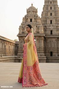 Ensemble Saree et Blouse en Soie Banarasi de Qualité Supérieure, Collection la Plus Récente, Motif Tissé, pour Tenues de Fête, Mode Féminine, Exportateur - Product Image 2