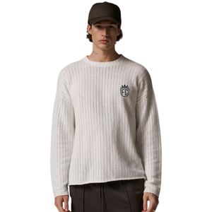 Men White Crochet <b>Long</b> Sleeve T Shirt Crew Neck Textured Cotton Casual Streetwear Fashion Top for Daily Wear - Product Image 6