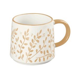 Elegante Taza de Café de Cerámica Beige con Diseño Floral, Acabado Brillante y Asa Cómoda para Uso en Casa, para Té o Café - Product Image 1