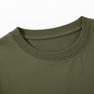 Camiseta de punto informal de manga corta con cuello redondo, color verde oliva, talla grande, para hombre, corte regular, 100 % algodón jersey - Product Image 6
