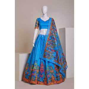 FABULOSO BORDADO EN SECUENCIA TRABAJO LEHENGA CHOLI CON DUPATTA SKY - Product Image 1