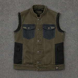 เสื้อกั๊กยีนส์สีเขียวมอสแบบมีลายภูมิประเทศด้านหลัง สไตล์โอเวอร์ไดด์ สตรีทแวร์ สำหรับผู้ชาย เสื้อแจ็คเก็ตแขนกุดพรีเมียม - Product Image 1