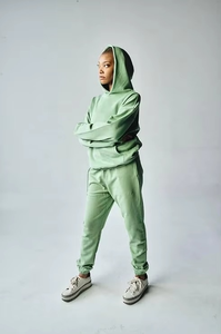 Chándal Unisex Verde Menta con Capucha, Manga Larga, Color Sólido, Informal, para Otoño, 100% Algodón, Corte Holgado, con Bolsillos Laterales y Cordón Ajustable - Product Image 2