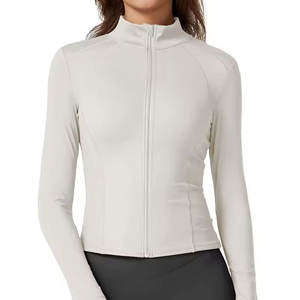 Chaqueta de yoga cómoda para mujer, de manga larga, de secado rápido, tela elástica, corte ajustado, con cremallera, para correr - Product Image 1